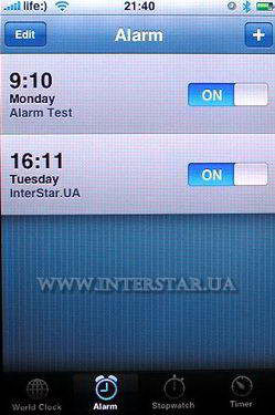 Скриншот меню Clock телефона Apple iPhone
