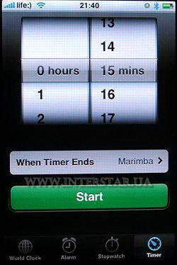 Скриншот меню Clock телефона Apple iPhone