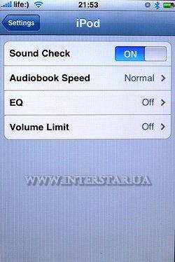 Скриншот меню General (iPod) телефона Apple iPhone