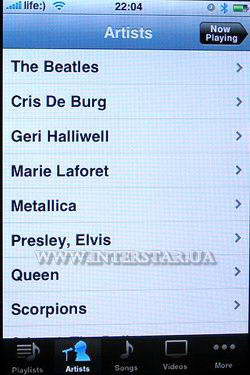 Скриншот меню iPod телефона Apple iPhone